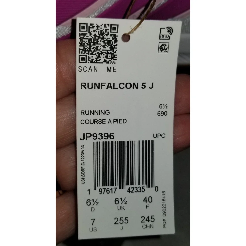 Adidas Runfalcon 5 J Running Shoes women 7 White Pink Excellent Cloudfoam JP9396